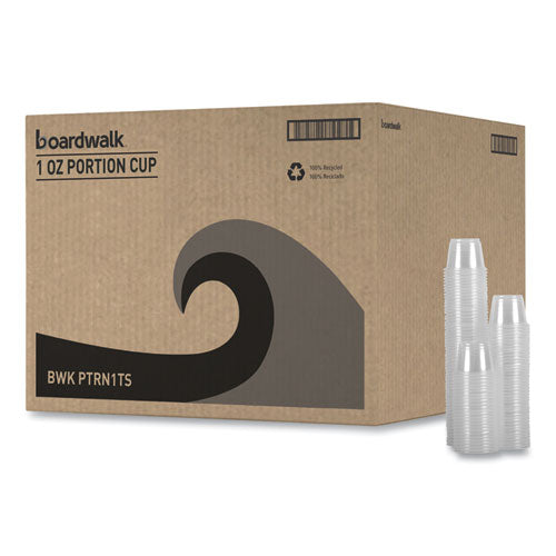 Image of Boardwalk® Souffle/Portion Cups, 1 oz, Plastic, Clear, 125/Sleeves, 20 Sleeves/Carton