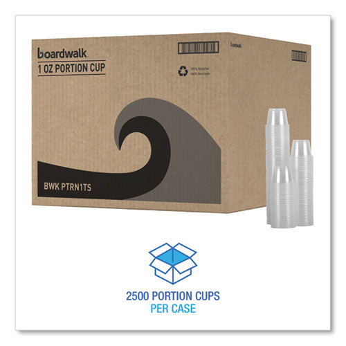 Image of Boardwalk® Souffle/Portion Cups, 1 oz, Plastic, Clear, 125/Sleeves, 20 Sleeves/Carton