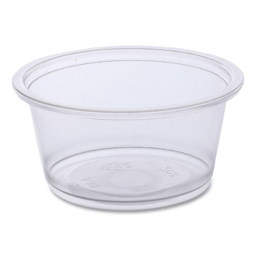 Image of Boardwalk® Souffle/Portion Cups, 2 oz, Plastic, Clear, 125/Sleeve, 20 Sleeves/Carton