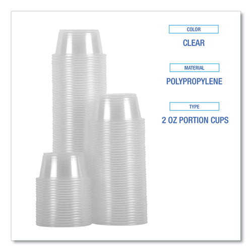 Image of Boardwalk® Souffle/Portion Cups, 2 oz, Plastic, Clear, 125/Sleeve, 20 Sleeves/Carton