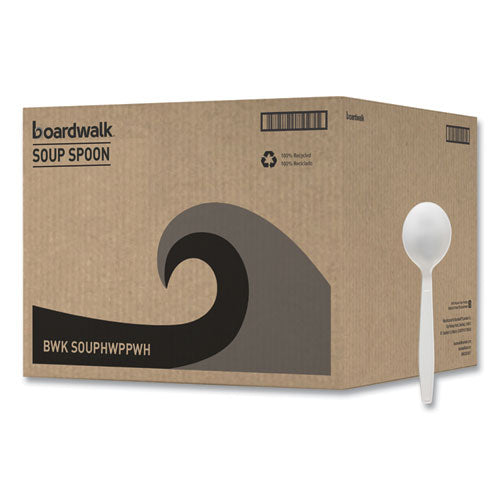 Image of Boardwalk® Heavyweight Polypropylene Cutlery, Soup Spoon, Plastic, White, 1,000/Carton