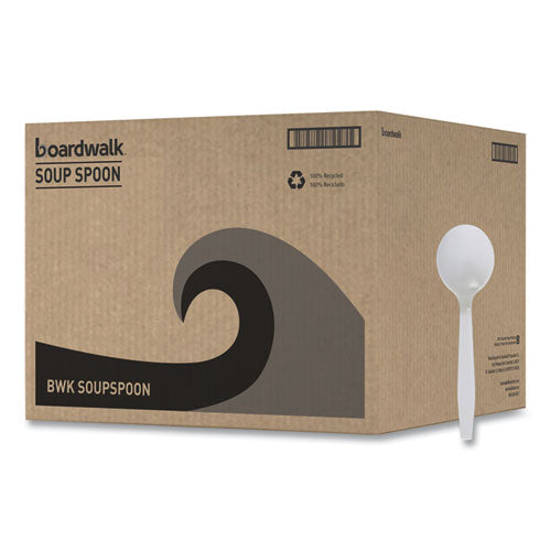 Image of Boardwalk® Mediumweight Polystyrene Cutlery, Soup Spoon, Plastic, White, 1,000/Carton