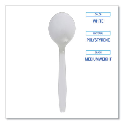 Image of Boardwalk® Mediumweight Polystyrene Cutlery, Soup Spoon, Plastic, White, 1,000/Carton