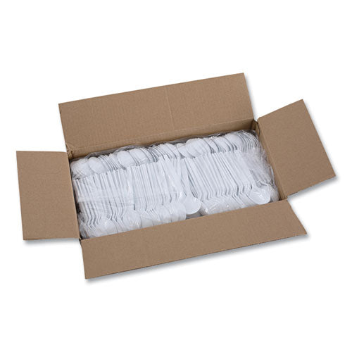 Image of Boardwalk® Mediumweight Polystyrene Cutlery, Soup Spoon, Plastic, White, 1,000/Carton