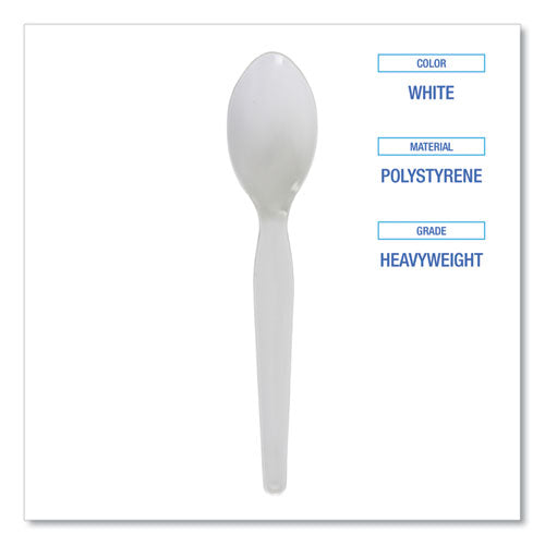 Image of Boardwalk® Heavyweight Polystyrene Cutlery, Spoon, Plastic, White, 1,000/Carton