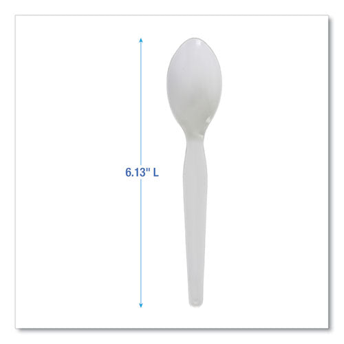 Image of Boardwalk® Heavyweight Polystyrene Cutlery, Spoon, Plastic, White, 1,000/Carton