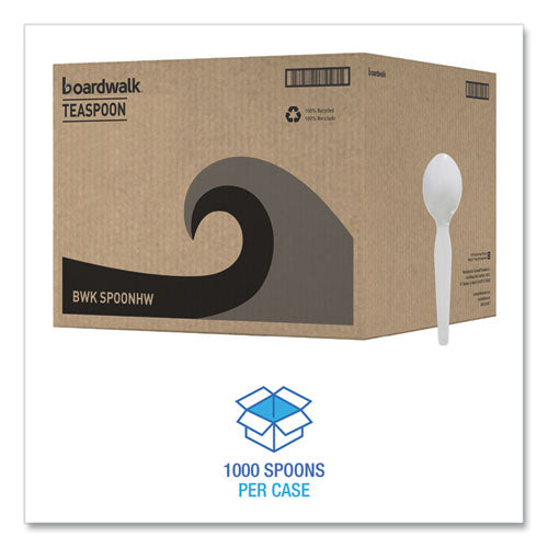 Image of Boardwalk® Heavyweight Polystyrene Cutlery, Spoon, Plastic, White, 1,000/Carton