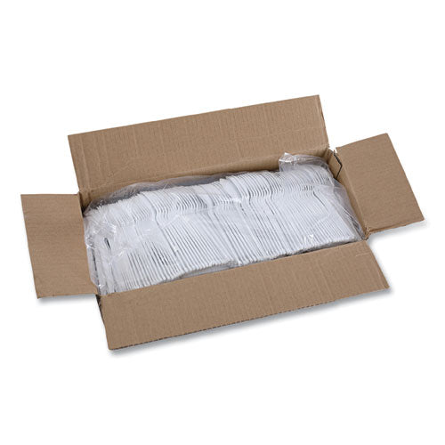 Image of Boardwalk® Heavyweight Polystyrene Cutlery, Spoon, Plastic, White, 1,000/Carton