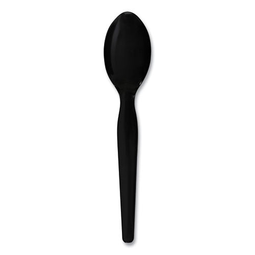 Image of Boardwalk® Heavyweight Polystyrene Cutlery, Spoon, Plastic, Black, 1,000/Carton