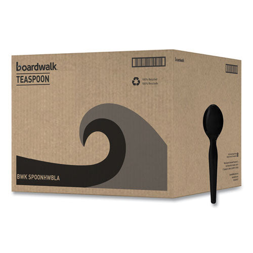 Image of Boardwalk® Heavyweight Polystyrene Cutlery, Spoon, Plastic, Black, 1,000/Carton