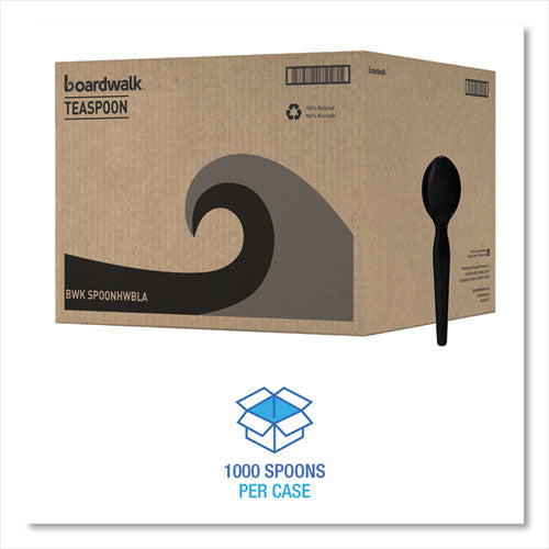 Image of Boardwalk® Heavyweight Polystyrene Cutlery, Spoon, Plastic, Black, 1,000/Carton