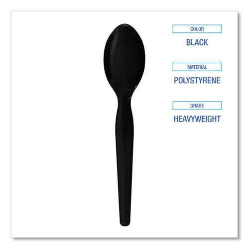Image of Boardwalk® Heavyweight Polystyrene Cutlery, Spoon, Plastic, Black, 1,000/Carton