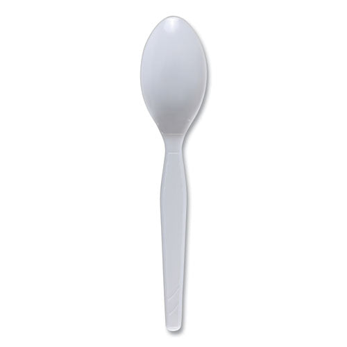 Image of Boardwalk® Mediumweight Polystyrene Cutlery, Spoon, Plastic, White, 100/Box