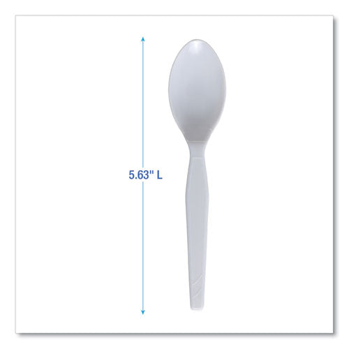 Image of Boardwalk® Mediumweight Polystyrene Cutlery, Spoon, Plastic, White, 100/Box