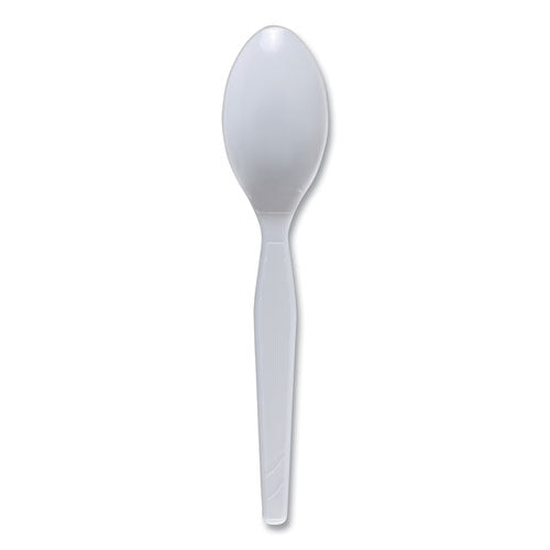 Image of Boardwalk® Mediumweight Polystyrene Cutlery, Spoon, Plastic, White, 100/Box, 10 Boxes/Carton