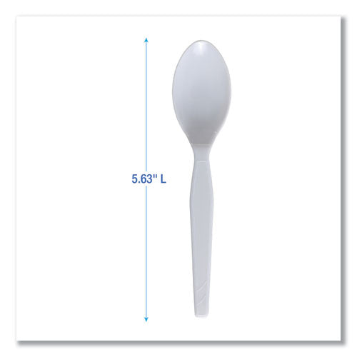 Image of Boardwalk® Mediumweight Polystyrene Cutlery, Spoon, Plastic, White, 100/Box, 10 Boxes/Carton