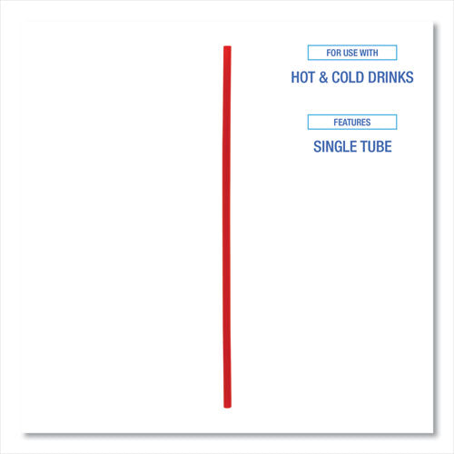 Image of Boardwalk® Single-Tube Stir-Straws,5.25", Polypropylene, Red, 1,000/pack, 10 Packs/carton