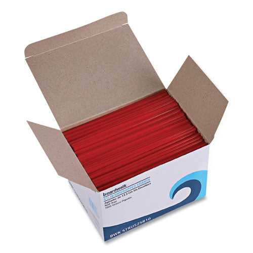 Image of Boardwalk® Single-Tube Stir-Straws,5.25", Polypropylene, Red, 1,000/pack, 10 Packs/carton