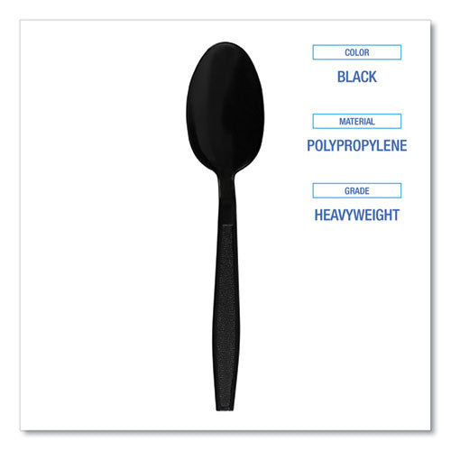 Image of Boardwalk® Heavyweight Polypropylene Cutlery, Spoon, Plastic, Black, 1,000/Carton