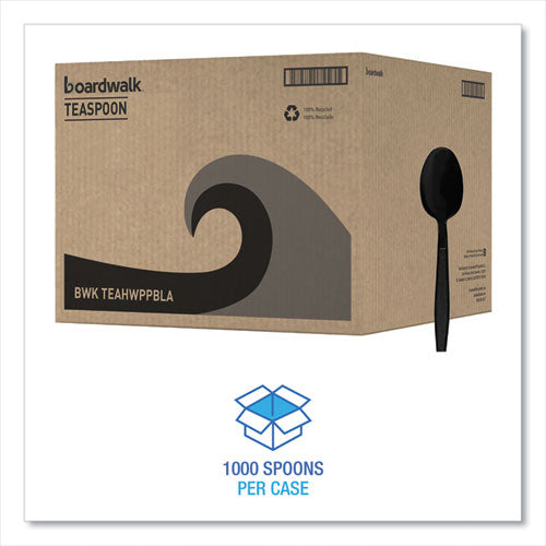 Image of Boardwalk® Heavyweight Polypropylene Cutlery, Spoon, Plastic, Black, 1,000/Carton