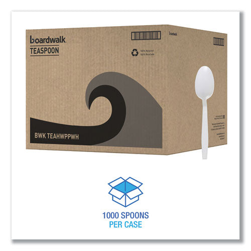 Image of Boardwalk® Heavyweight Polypropylene Cutlery, Spoon, Plastic, White, 1,000/Carton