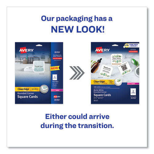 Image of Avery® Square Clean Edge Cards with Sure Feed Technology, Laser, 2.5 x 2.5, White, 180 Cards, 9 Cards/Sheet, 20 Sheets/Pack