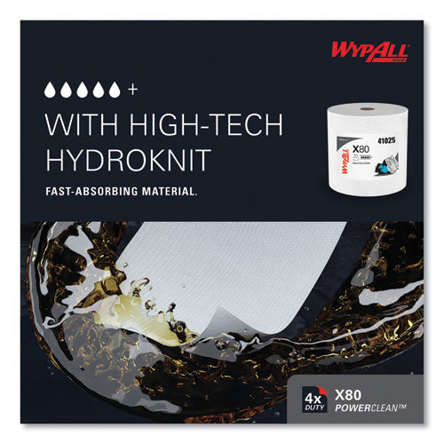 Image of WypAll® Power Clean X80 Heavy Duty Cloths, Jumbo Roll, 12.4 x 12.2, White, 475/Roll