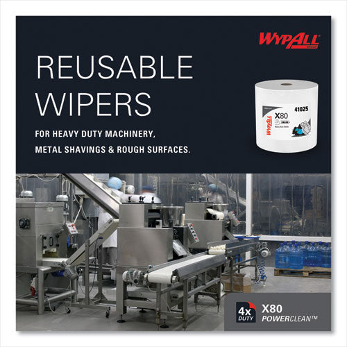 Image of WypAll® Power Clean X80 Heavy Duty Cloths, Jumbo Roll, 12.4 x 12.2, White, 475/Roll