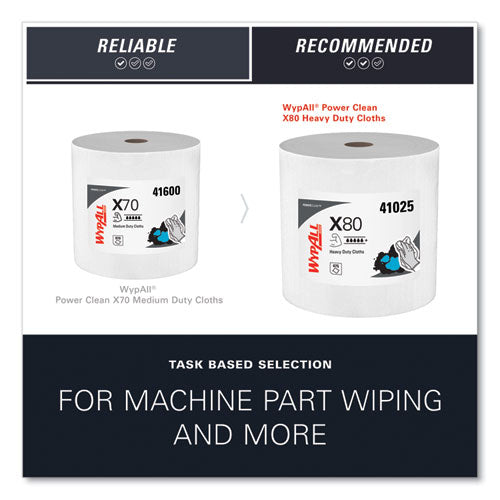 Image of WypAll® Power Clean X80 Heavy Duty Cloths, Jumbo Roll, 12.4 x 12.2, White, 475/Roll