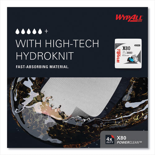 Image of WypAll® Power Clean X80 Heavy Duty Cloths, 1/4 Fold, 12.5 x 12, White, 50/Box, 4 Boxes/Carton