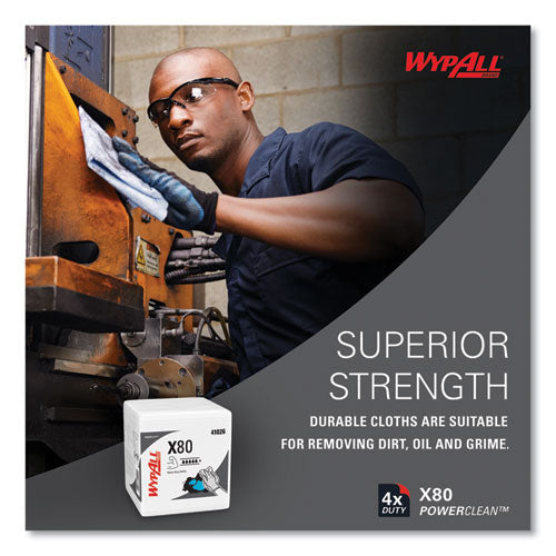 Image of WypAll® Power Clean X80 Heavy Duty Cloths, 1/4 Fold, 12.5 x 12, White, 50/Box, 4 Boxes/Carton
