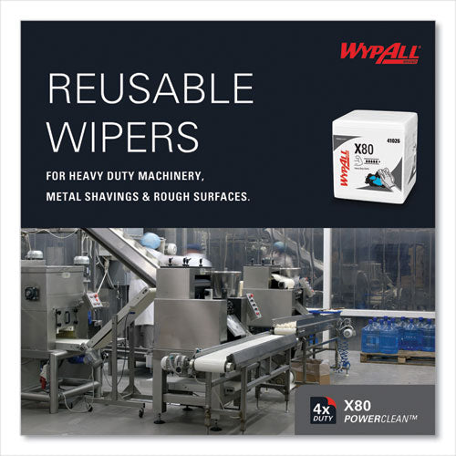 Image of WypAll® Power Clean X80 Heavy Duty Cloths, 1/4 Fold, 12.5 x 12, White, 50/Box, 4 Boxes/Carton