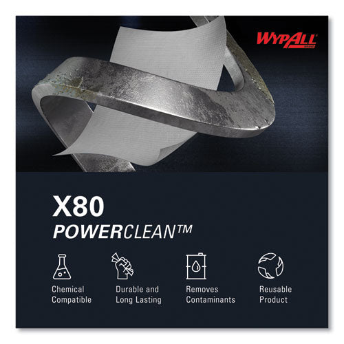 Image of WypAll® Power Clean X80 Heavy Duty Cloths, 1/4 Fold, 12.5 x 12, White, 50/Box, 4 Boxes/Carton