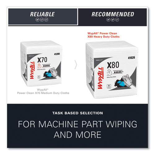 Image of WypAll® Power Clean X80 Heavy Duty Cloths, 1/4 Fold, 12.5 x 12, White, 50/Box, 4 Boxes/Carton