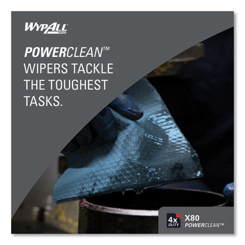 Image of WypAll® Power Clean X80 Heavy Duty Cloths, Jumbo Roll, 12.4 x 12.2, Blue, 475/Roll