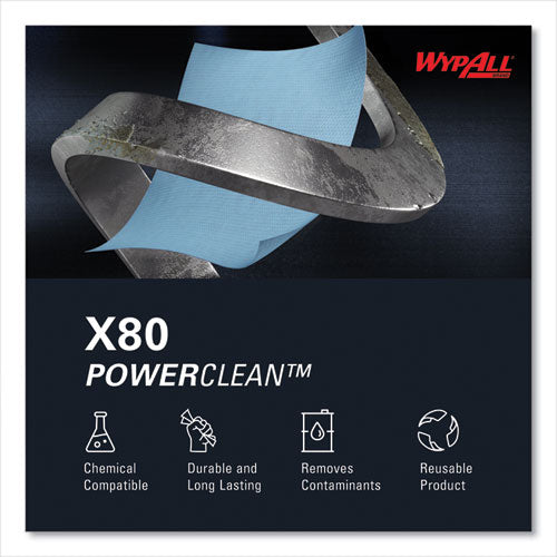 Image of WypAll® Power Clean X80 Heavy Duty Cloths, Jumbo Roll, 12.4 x 12.2, Blue, 475/Roll