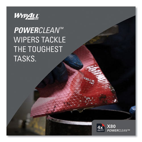 Image of WypAll® Power Clean X80 Heavy Duty Cloths, Jumbo Roll, 12.4 x 12.2, Red, 475 Wipers/Roll