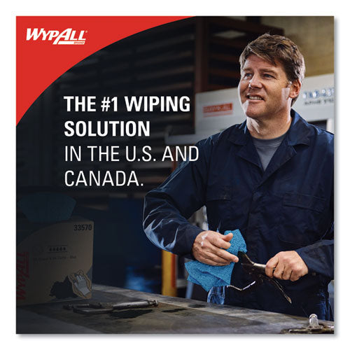 Image of WypAll® Power Clean Oil, Grease and Ink Cloths, 1/4 Fold, 12.5 x 12, Blue, 66/Box, 8 Boxes/Carton