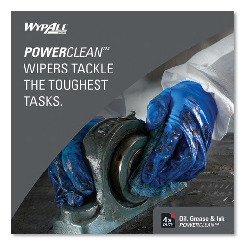 Image of WypAll® Power Clean Oil, Grease and Ink Cloths, 1/4 Fold, 12.5 x 12, Blue, 66/Box, 8 Boxes/Carton