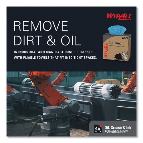 Image of WypAll® Power Clean Oil, Grease and Ink Cloths, POP-UP Box, 8.8 x 16.8, Blue, 100/Box, 5/Carton