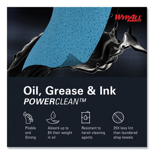 Image of WypAll® Power Clean Oil, Grease and Ink Cloths, POP-UP Box, 8.8 x 16.8, Blue, 100/Box, 5/Carton