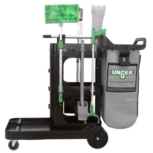 Image of Unger® ZoneCleanRx Janitorial Carts, Plastic, 3 Shelves, 23.5 x 25 x 25, Black