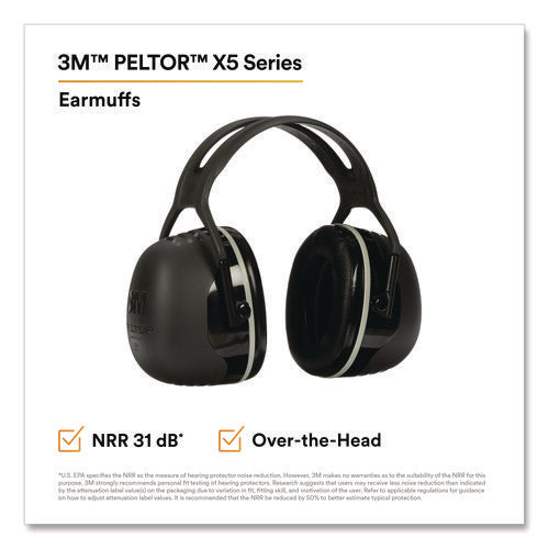 Image of 3M PELTOR X Series Earmuffs, Model X5A, 31 dB NRR, Black