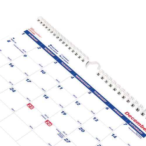 Image of Brownline® Three-Month Wall Calendar, 12.25" x 27", White/Blue Sheets, 14-Months: Dec 2024 to Jan 2026