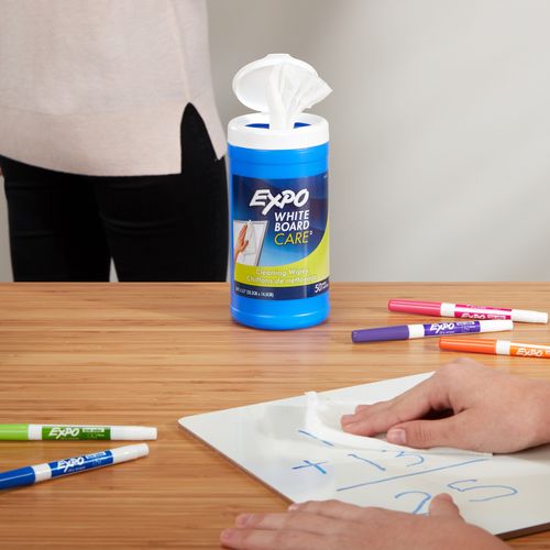 Image of EXPO® Dry-Erase Board Cleaning Wet Wipes, 6 x 9, 50 Wipes/Container