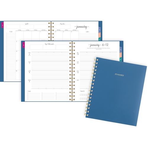 Image of AT-A-GLANCE® Harmony Weekly/Monthly Poly Planner, 8.88 x 7.69, Blue/Gold Cover, 13-Month (Jan to Jan): 2025 to 2026