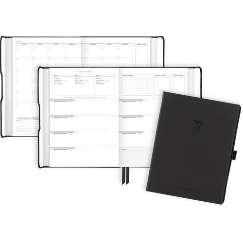 Image of AT-A-GLANCE® Foundation Undated Weekly/Monthly Planner, 8.5" x 6.75", Black Cover, 12-Month: Undated