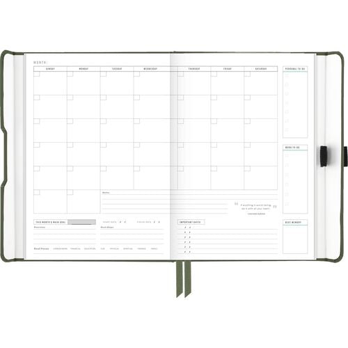 Image of AT-A-GLANCE® Foundation Undated Weekly/Monthly Planner, 8.5" x 6.75", Green Cover, 12-Month: Undated