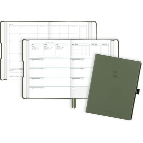 Image of AT-A-GLANCE® Foundation Undated Weekly/Monthly Planner, 8.5" x 6.75", Green Cover, 12-Month: Undated
