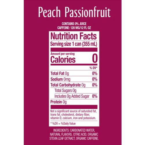 Image of Zevia® Zero Sugar Naturally Sweetened Energy Drink, Peach Passionfruit, 12 oz Cans, 12/Carton